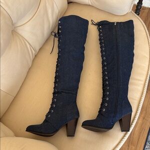 Stylish Denim Knee-High Boots